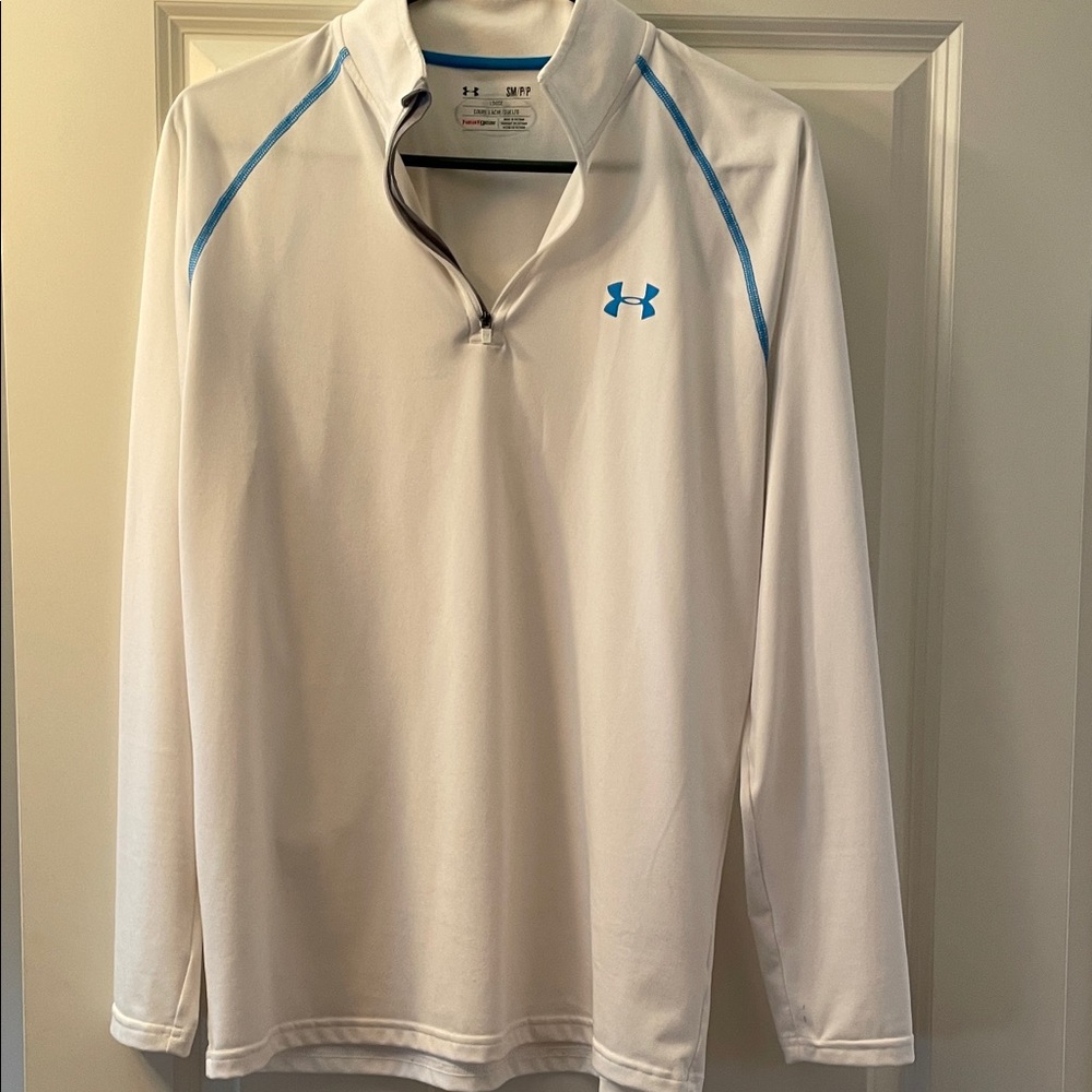 Under Armour White 1/4 Zip Pullover with Blue Logo